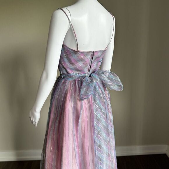 Vintage Enchanted Fairy Princess Metallic Striped Bow Gown Dress - Picture 3 of 14